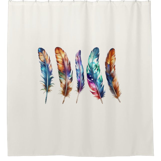 Beautiful Multicolor Boho Feathers - Graphic Art Shower Curtain (Front)