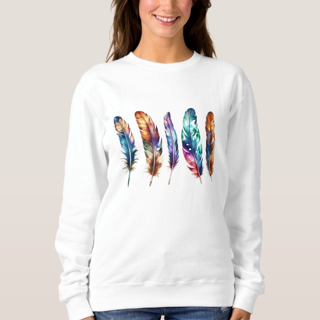 Beautiful Multicolor Boho Feathers - Graphic Art Sweatshirt (Front)