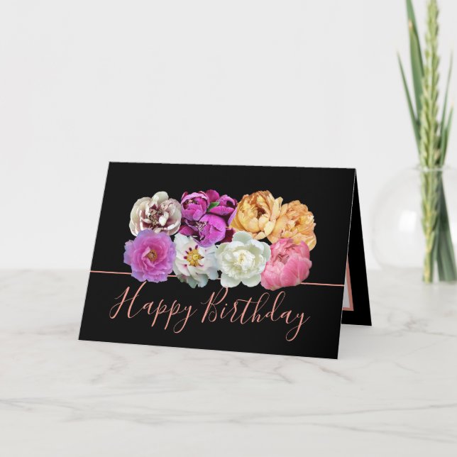 Beautiful Multicolor Peony Floral Bouquet Birthday Card (Front)