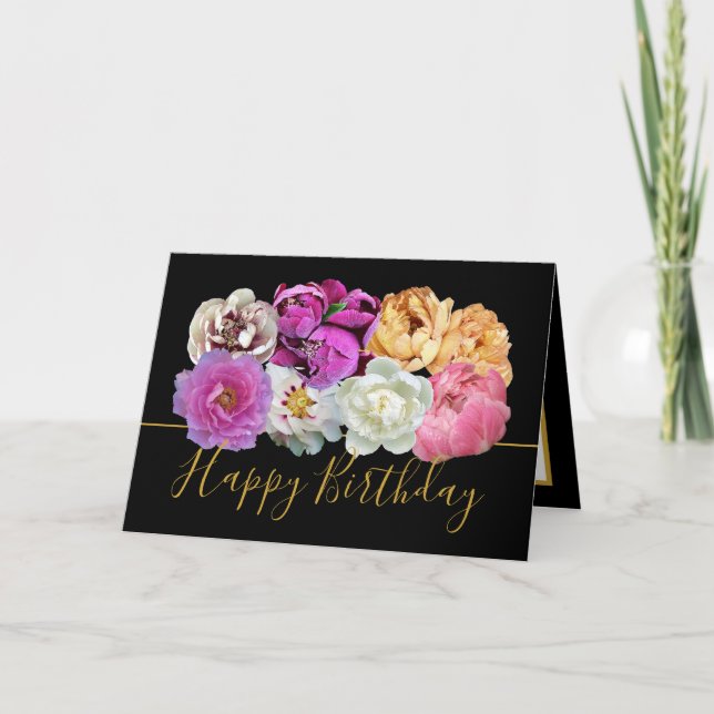Beautiful Multicolor Peony Floral Bouquet Birthday Card (Front)