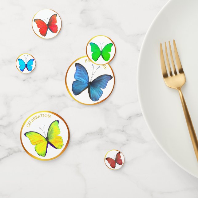 Beautiful Multicolored Butterflies & Golden Frame Confetti (Group)