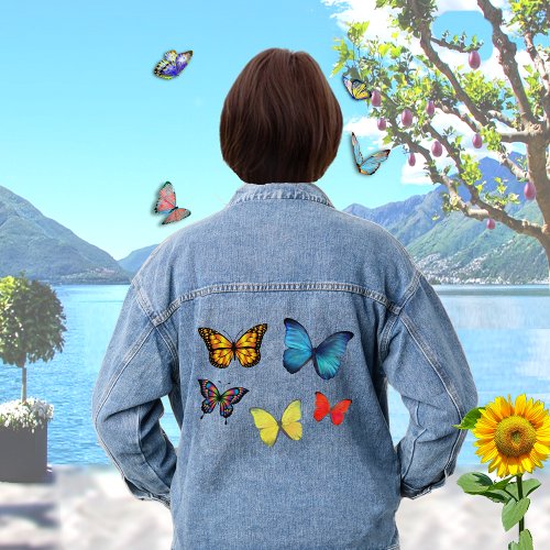 Beautiful Multicolored Butterflies on Denim Jacket