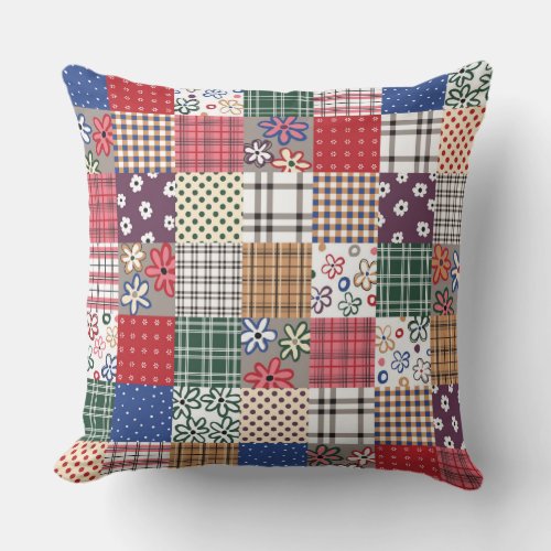 Beautiful Multicolored Patchwork Quilt Pattern Throw Pillow