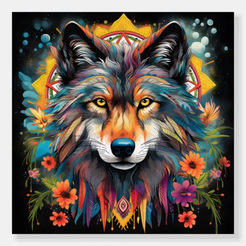 Beautiful Multicolored Wolf Portrait Foam Board