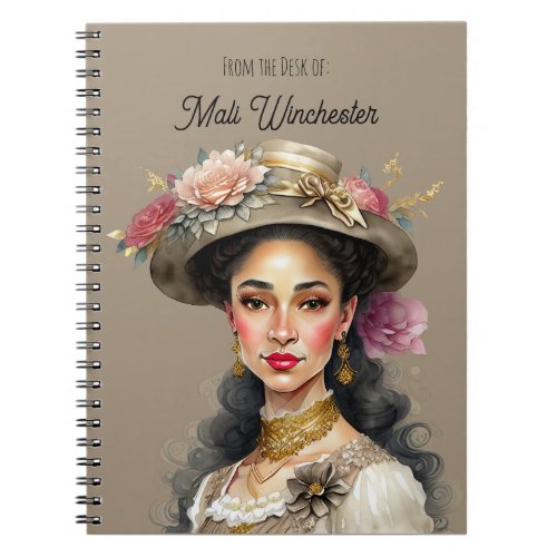 Beautiful Multicultural Woman in Vintage Hat Notebook