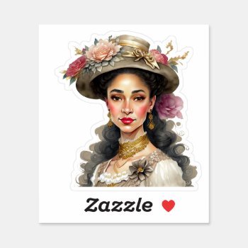 Beautiful Multicultural Woman Vintage Flowered Hat Sticker by HydrangeaBlue at Zazzle