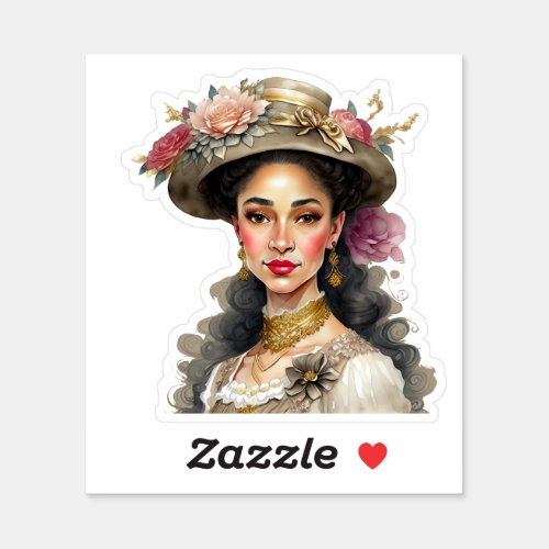 Beautiful Multicultural Woman Vintage Flowered Hat Sticker