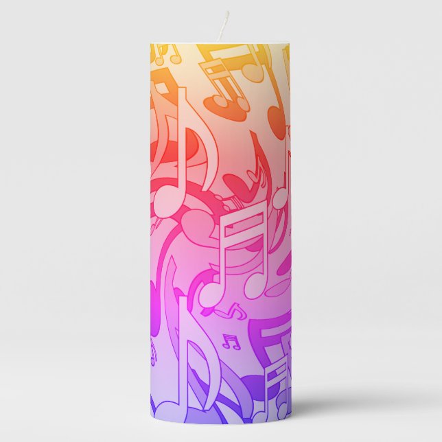 Beautiful Music Happy Colors Lively Musical Notes Pillar Candle (Front)