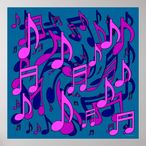 Beautiful Music Lively Musical Notes Pink Green Poster