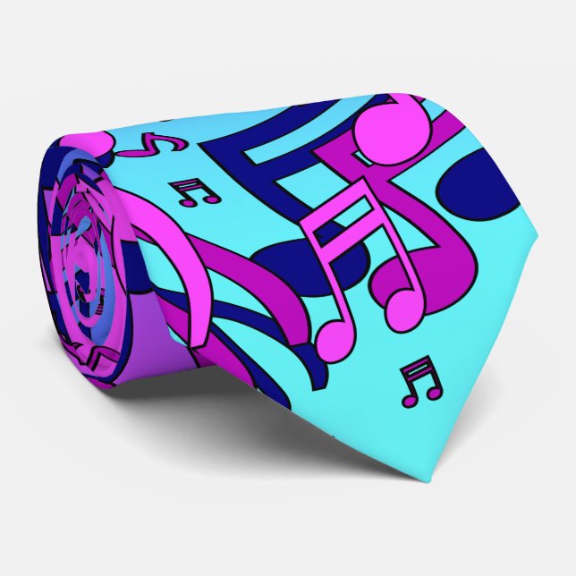Beautiful Music Lively Notes Aqua Blue Purple Pink Neck Tie (Rolled)