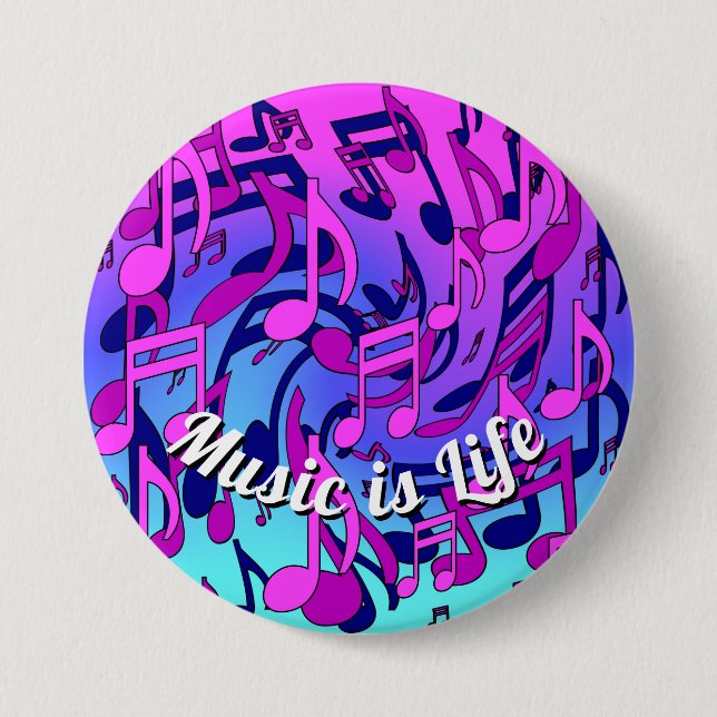 Beautiful Music Lively Notes Pink Purple Blue Aqua Button (Front)