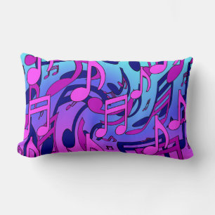 Beautiful Music Lively Notes Pink Purple Blue Aqua Lumbar Pillow