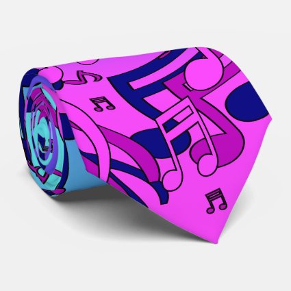 Beautiful Music Lively Notes Pink Purple Blue Aqua Neck Tie
