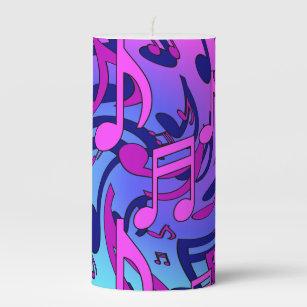 Beautiful Music Lively Notes Pink Purple Blue Aqua Pillar Candle