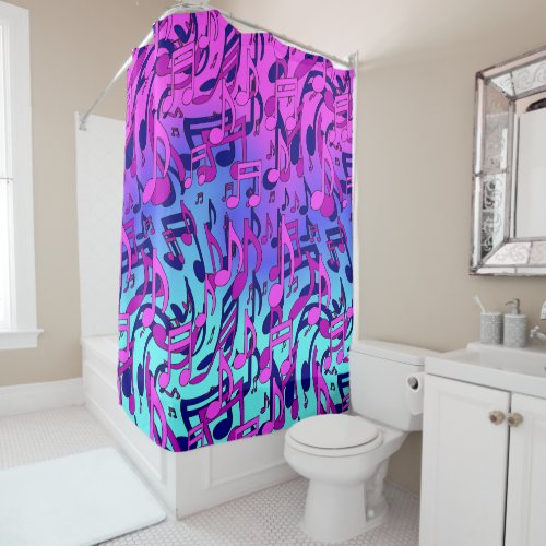 Beautiful Music Lively Notes Pink Purple Blue Aqua Shower Curtain