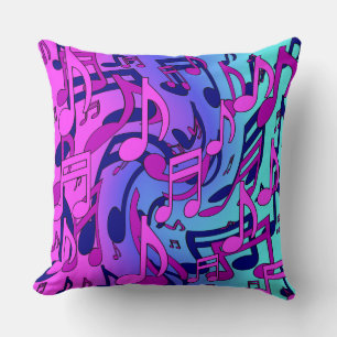 Beautiful Music Lively Notes Pink Purple Blue Aqua Throw Pillow