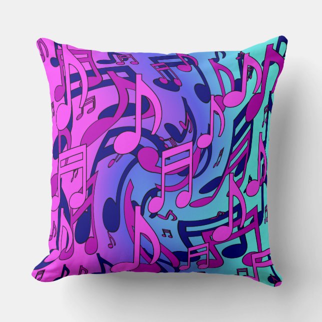 Beautiful Music Lively Notes Pink Purple Blue Aqua Throw Pillow (Front)