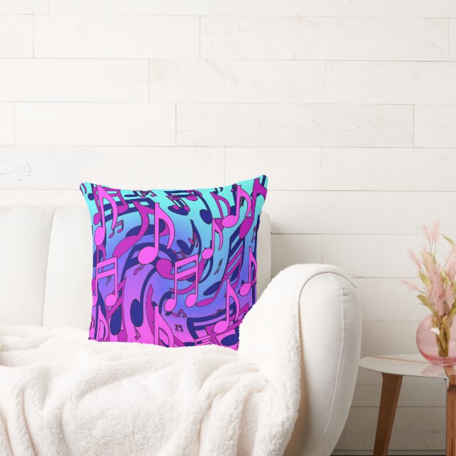 Beautiful Music Musical Notes Lively Upbeat Swirl Throw Pillow (Couch)