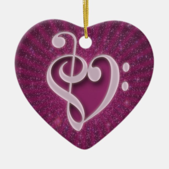 Beautiful music notes put together as a heart ceramic ornament (Front)