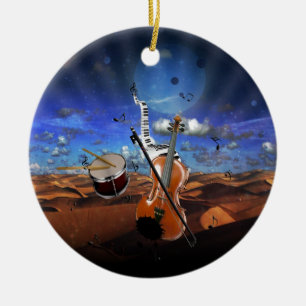 Beautiful music notes violin splatter piano drums ceramic ornament