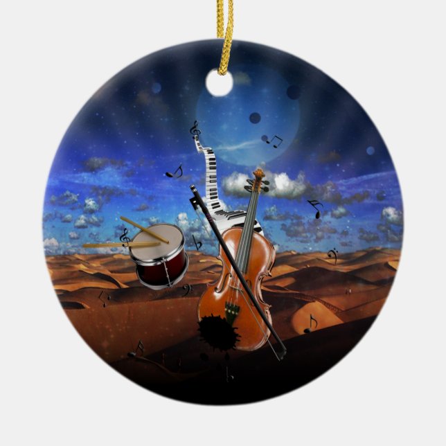 Beautiful music notes violin splatter piano drums ceramic ornament (Front)