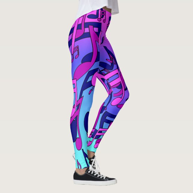 Beautiful Music Pink Aqua Blue Vibrant Pattern Leggings (Right)