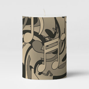 Beautiful Music Sepia Lively Musical Notes Pillar Candle