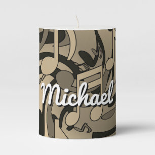 Beautiful Music Sepia Lively Musical Notes Pillar Candle
