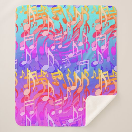 Beautiful Music Swirling Musical Notes Colorful Sherpa Blanket