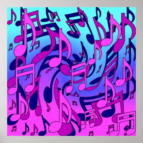 Beautiful Music Upbeat Musical Notes Purple Pink Poster