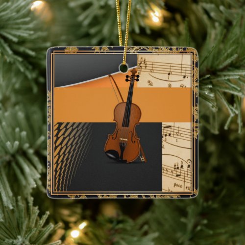 Beautiful musical abstract violin ceramic ornament