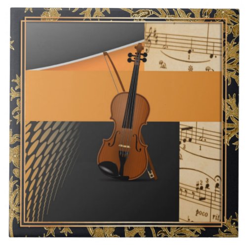 Beautiful musical abstract violin ceramic tile