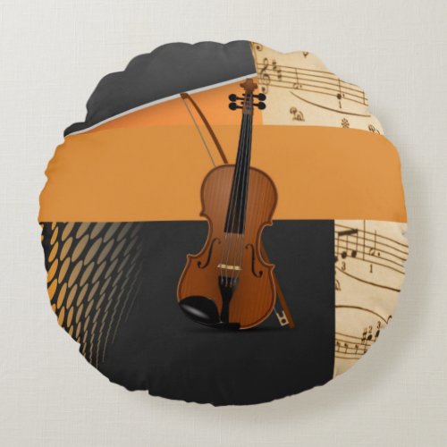 Beautiful musical abstract violin design round pillow