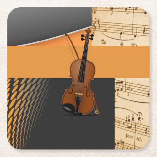 Beautiful musical abstract violin design square paper coaster