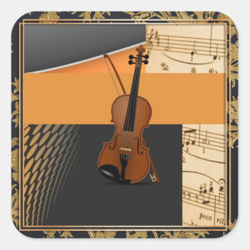 Beautiful musical abstract violin square sticker