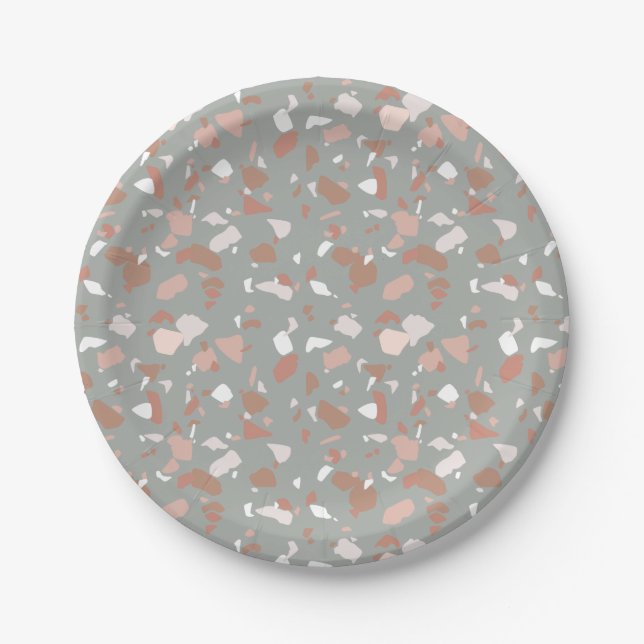 Beautiful muted desert tones terrazzo pattern paper plates (Front)
