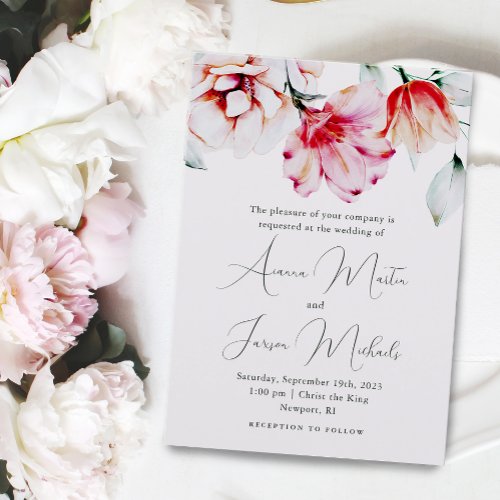 Beautiful Muted Lavender Colorful Floral Wedding Invitation