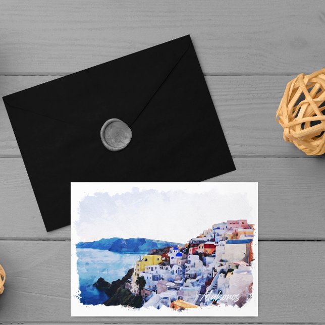 Beautiful Mykonos Greece Panorama View Vintage Postcard (mykonos greece watercolor postcard)