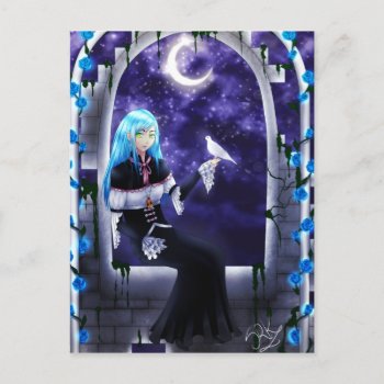 Beautiful Mysterious Anime Girl With A Dove Postcard by DiaSuuArt at Zazzle