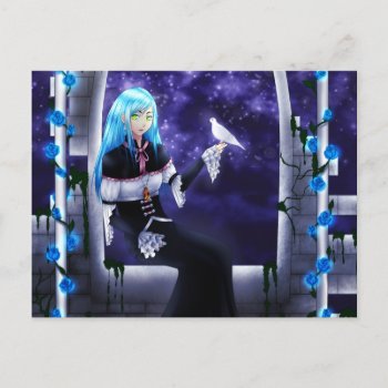Beautiful Mysterious Anime Girl With A Dove Postcard by DiaSuuArt at Zazzle
