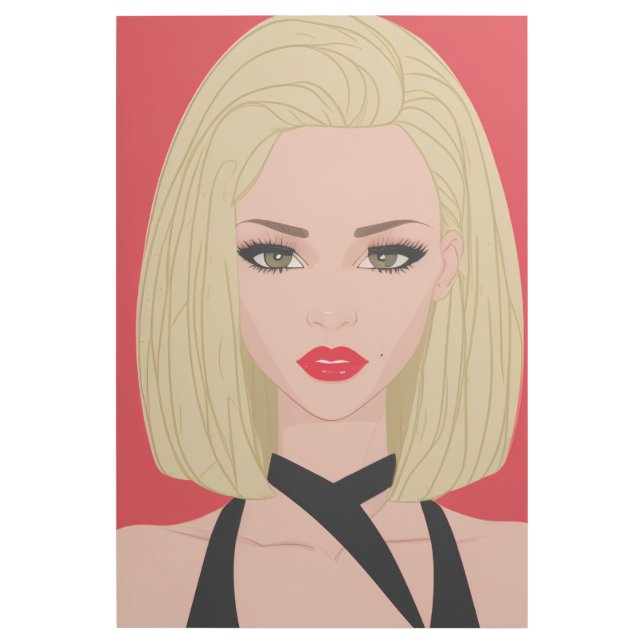 Beautiful Mystery Blonde Black Dress Red Lips Art (Front)