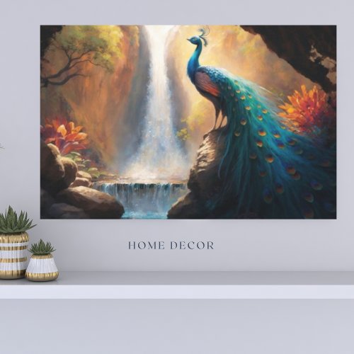 Beautiful Mystical Colorful Blue Peacock in Forest Canvas Print