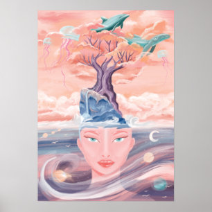 Beautiful Mystical Mother Earth & Universe Galaxy Poster
