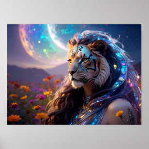 Beautiful Mythic Tiger Goddess with Saturn Rising Poster