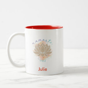 Beautiful namaste word and Lotus Design Two-Tone Coffee Mug