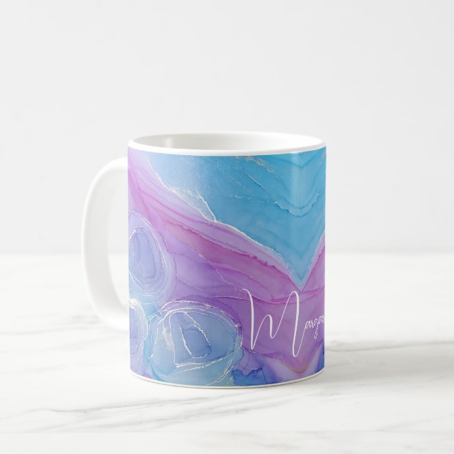 Beautiful Named Purple Blue Abstract Roses Coffee Mug (Front Left)