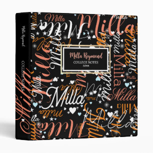 Beautiful Names Hearts College Notes Black 3 Ring Binder