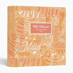 Beautiful Names Hearts School Notes Caramel 3 Ring Binder