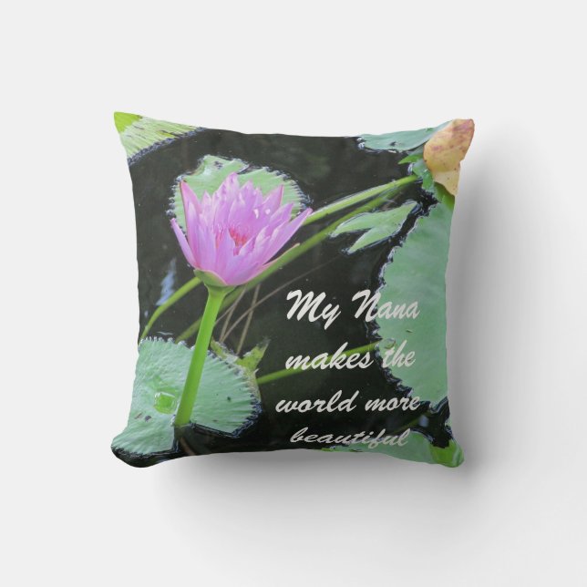 Beautiful Nana Pretty Pink Water Lily Photo Flower Throw Pillow (Front)