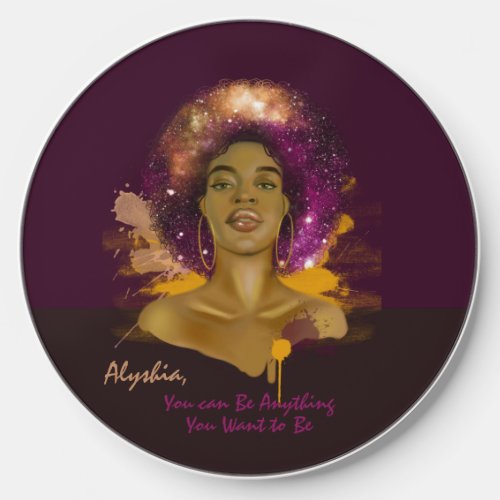 Beautiful nappy haired girl with custom name  wireless charger 
